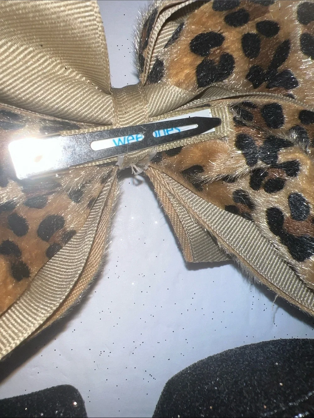 Wee Ones Kids King Size Leopard Print and Black Glitter Hair Bows​